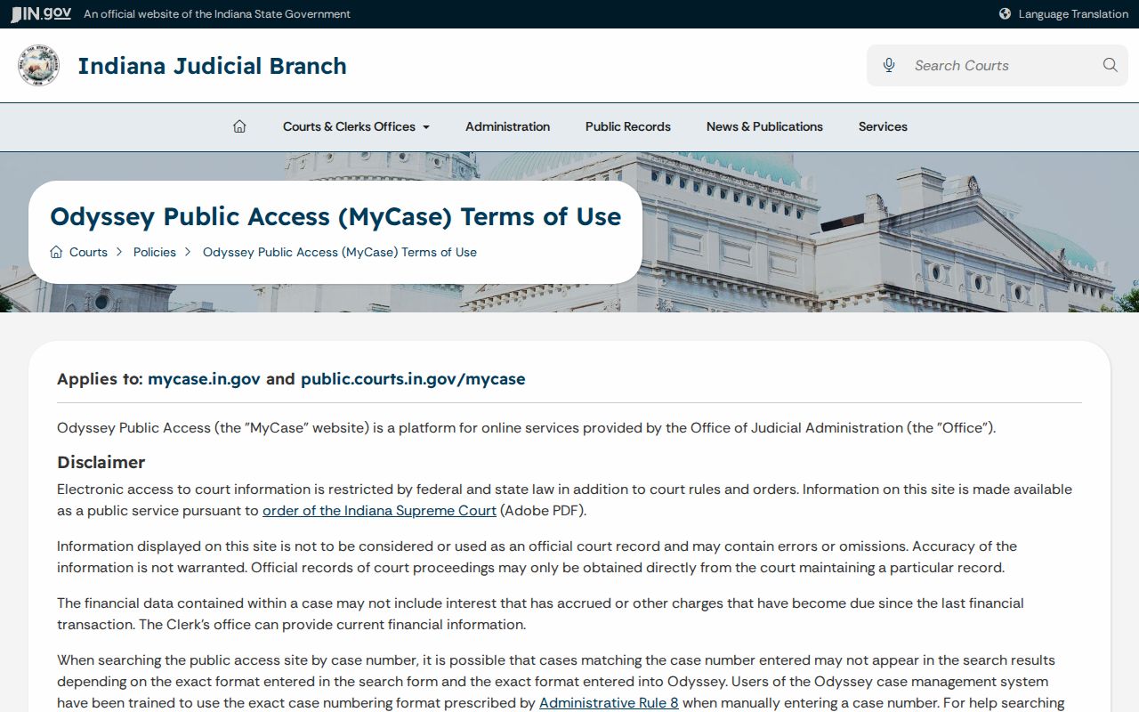 Vermillion County court dates MyCase terms
