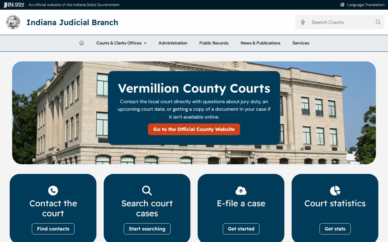Vermillion County civil docket Indiana court page