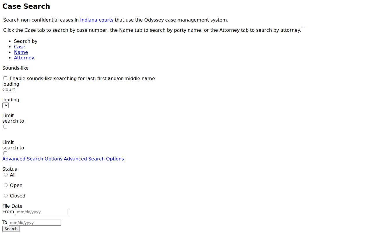 Vermillion County civil docket MyCase search fields