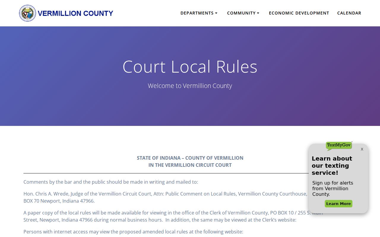 Vermillion County criminal docket local access rules