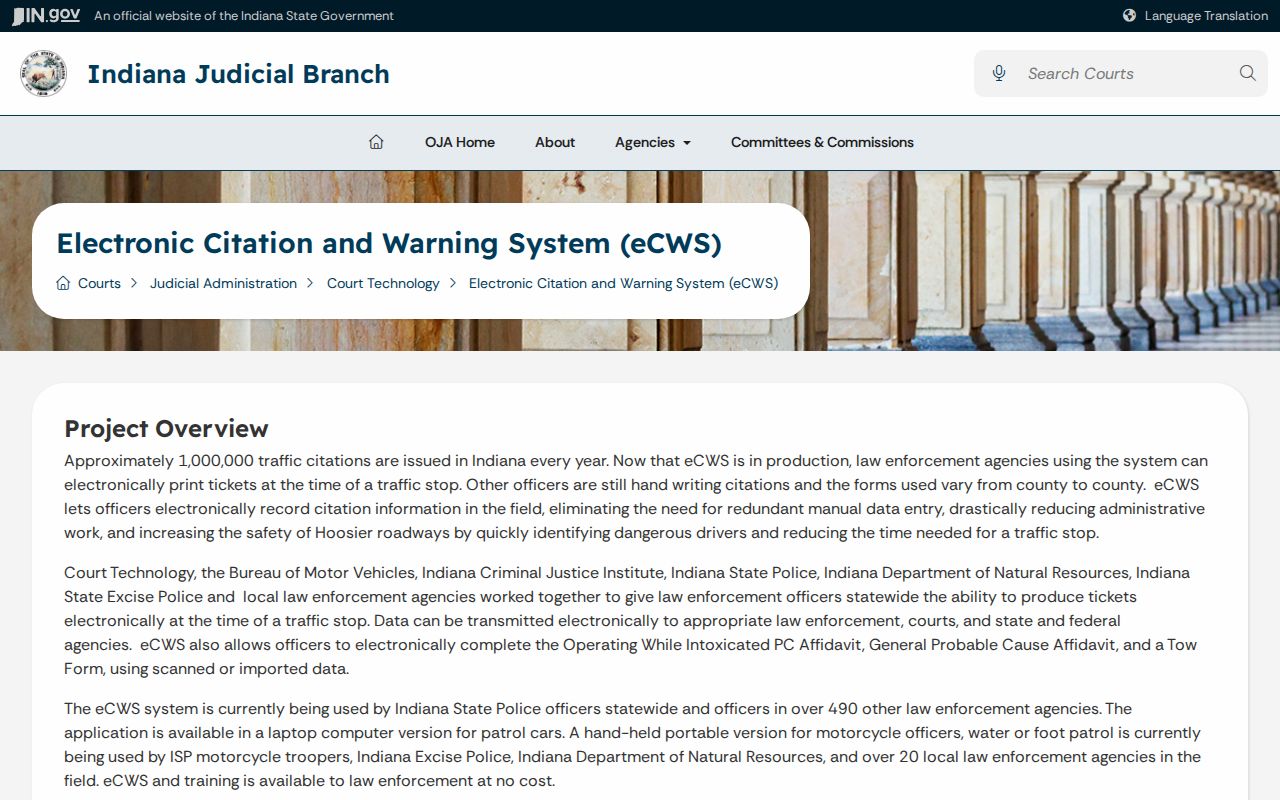 Indiana electronic citation workflow resource