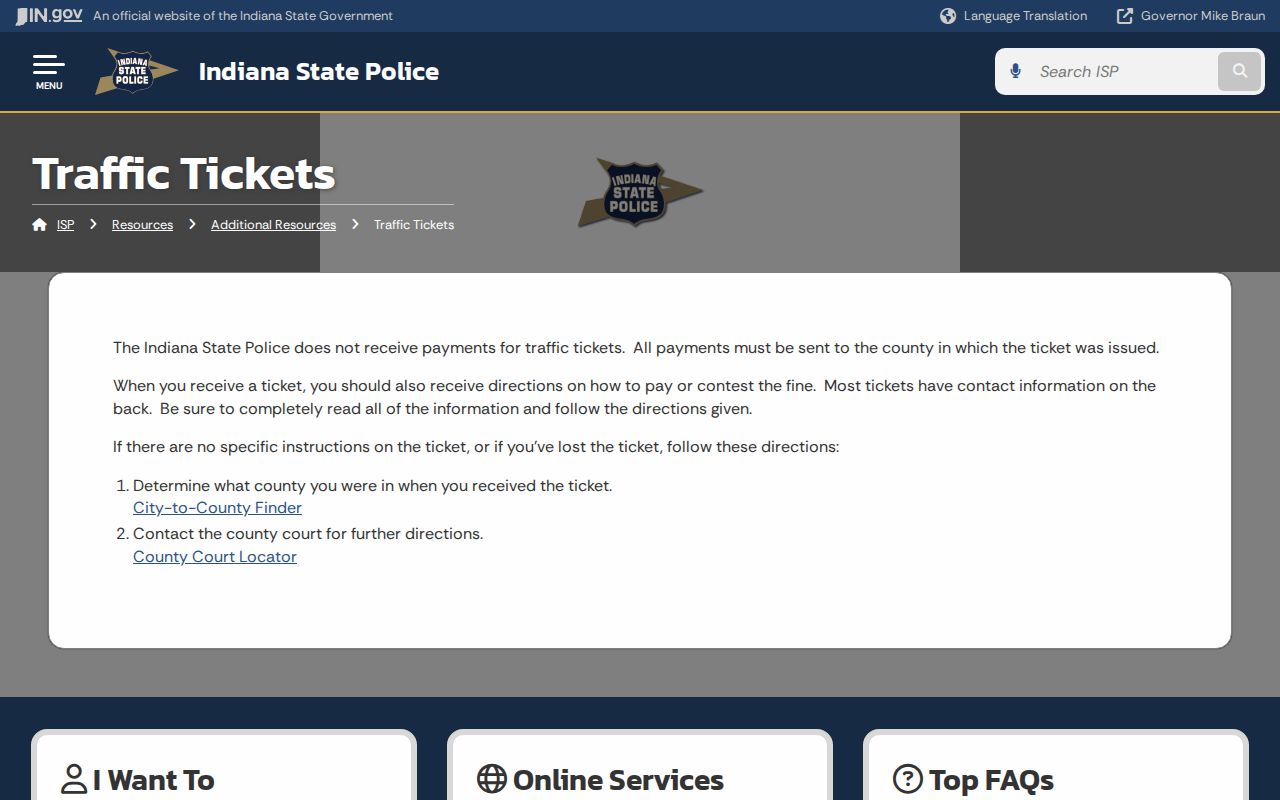 Indiana official traffic ticket guidance
