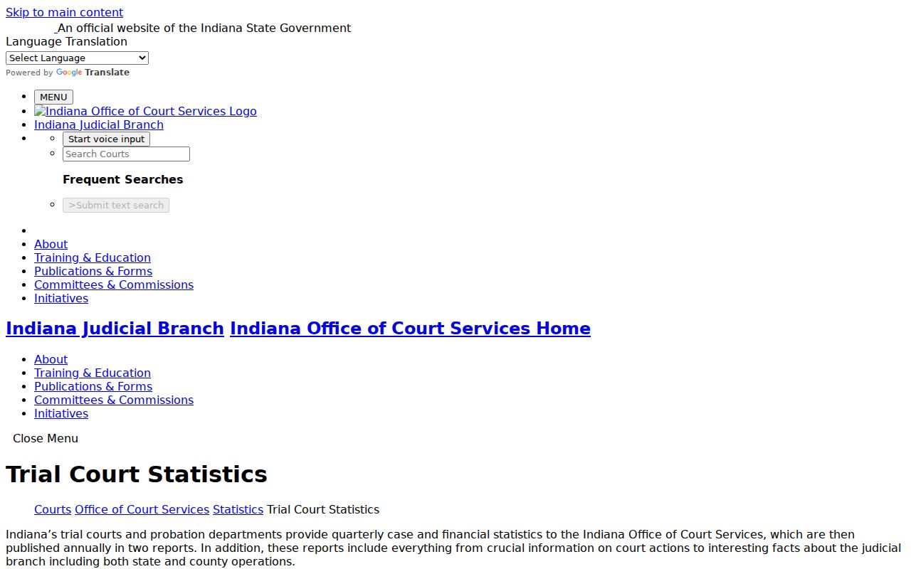 Indiana trial and probation statistics resource
