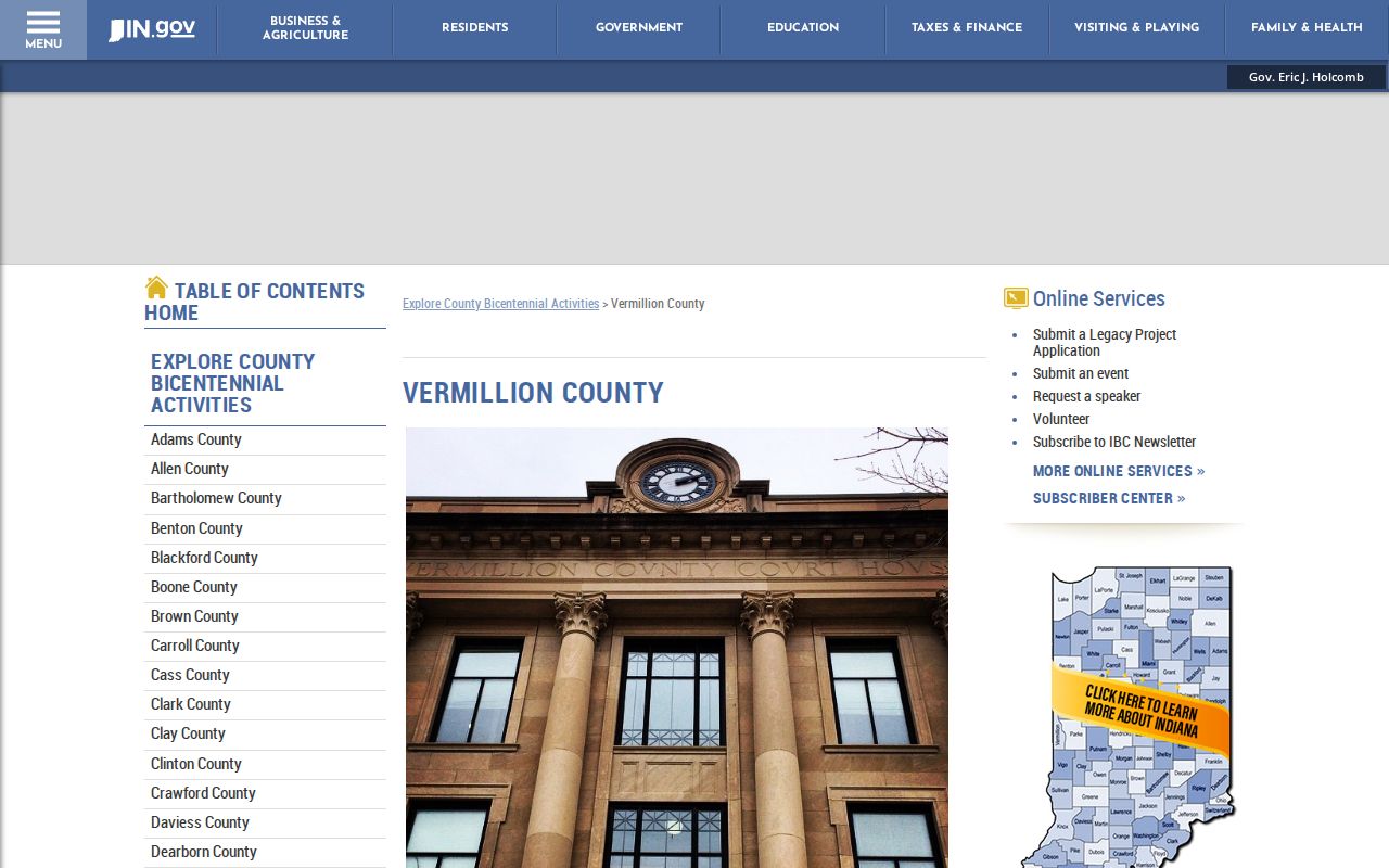 Official Vermillion County courthouse history page